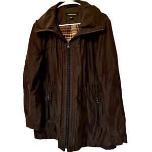 Vintage Jones New York Women's XL Brown Hooded Coat